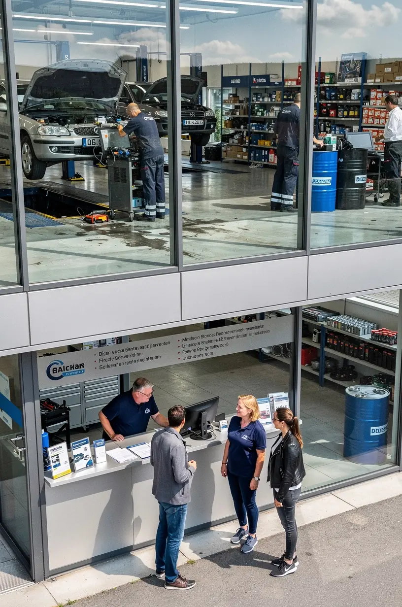Fahrzeugwartung und Reparatur in umfassendem deutschen Auto-Komplex